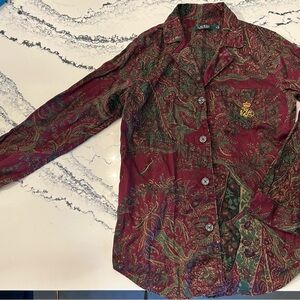 Lauren Ralph Lauren Burgundy and Green Paisley Pajama Top
